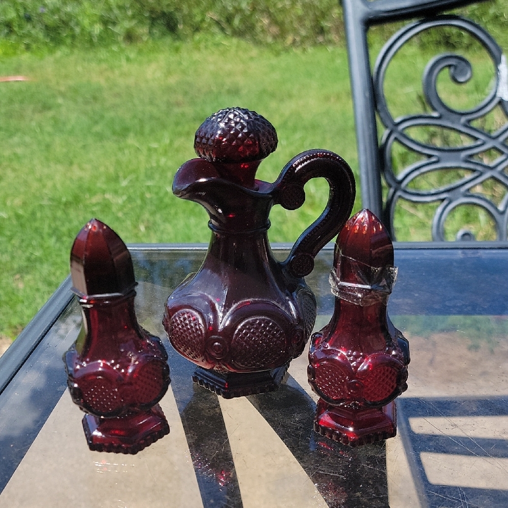 Vintage Ruby Red Glass Decanter Set